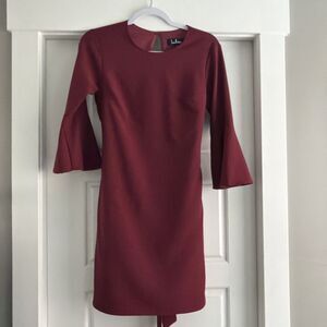 Lulu's Women's Burgundy Red Polyester Spandex Formal Long Sleeve Mini Dress S